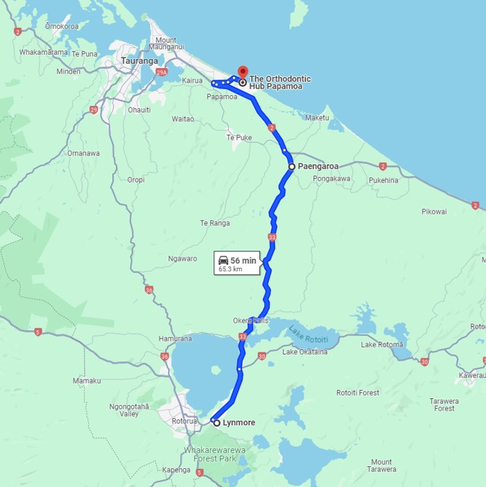 map for getting to Papamoa clinic from Rotorua